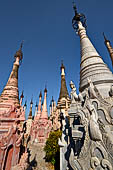 Rows of stupas in the Kakku (Kekku) Pagoda complex. The complex was kept hidden from the rest of the world until 2002 when it was opened to foreigners. Shan State, Burma (Myanmar). 